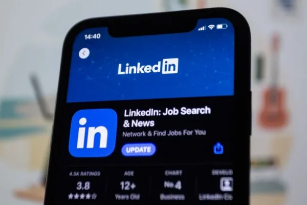 Close-up image of the LinkedIn app update screen on a smartphone display.